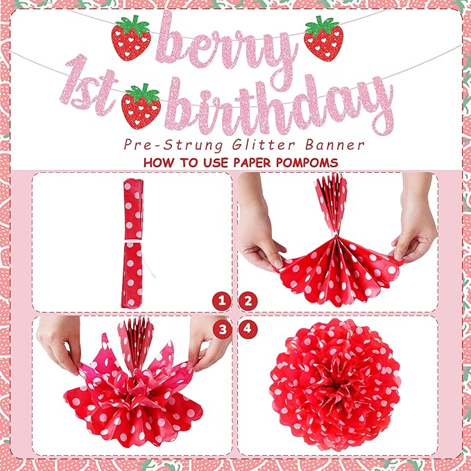 Berry First Birthday Decor 14 Pcs Strawberry 1st Birthday