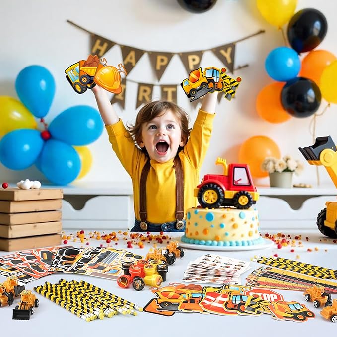 192Pcs Construction Party Favors Excavator Tractor Theme School
