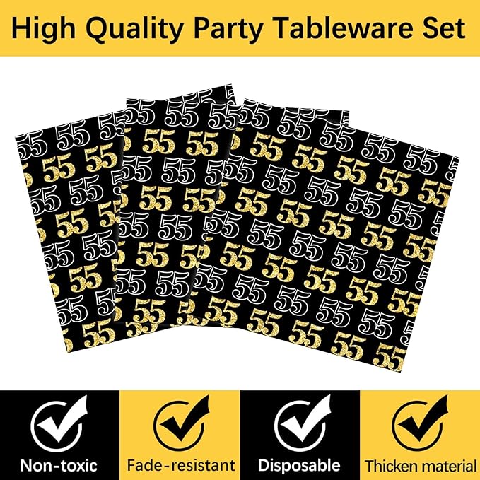 96 Pcs 55th Birthday Party Supplies 55th Birthday Tableware Plates