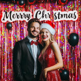 4 Packs Red Foil Fringe Curtain, Red Glitter Metallic Tinsel Backdrop