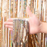 Voircoloria 3 Pack 3.3 x 8.2 ft Laser Champagne Foil Fringe Backdrop
