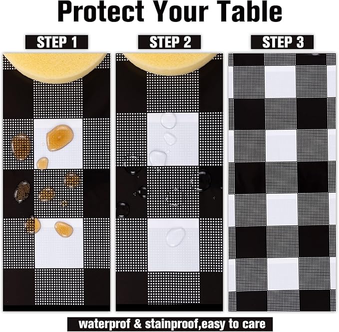 Kesfey 3 Packs Black Gingham Tablecloths 54 x 108 inch Black and