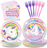 96 Pcs Unicorn 4th Birthday Party Decorations 350 GSM Disposable