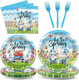 96Pcs Spring Party Supplies Hello Spring Paper Plates and Napkins
