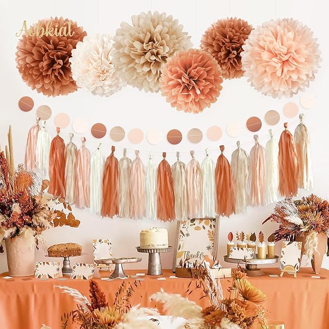 AOBKIAT Boho Wedding Decorations Set,28 PCS Dusty Brown Tissue Paper