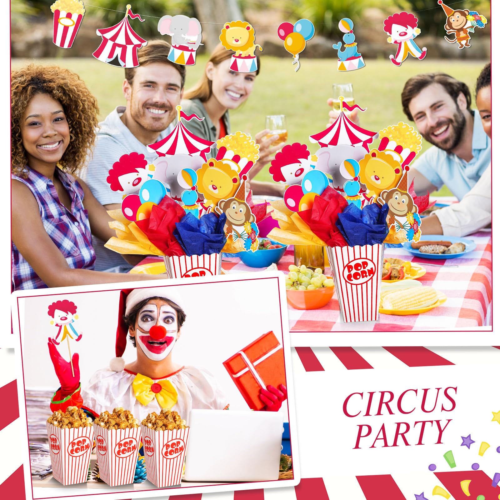 Weekgrat 4 Sets Circus Carnival Party Centerpieces Decorations Circus