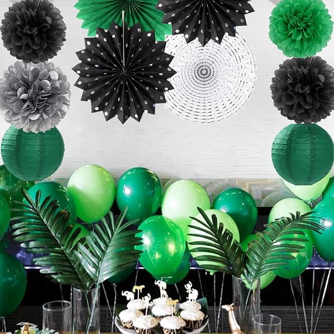 Black Green Silver Football Party Decorations 20pcs Soccer Theme