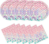 40 Pcs Mermaid Birthday Party Decorations Plates Set for 20 Guests