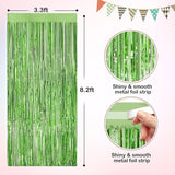 Light Green Metallic Tinsel Foil Fringe Curtains, 2 Pack 3.3x8.3 Feet