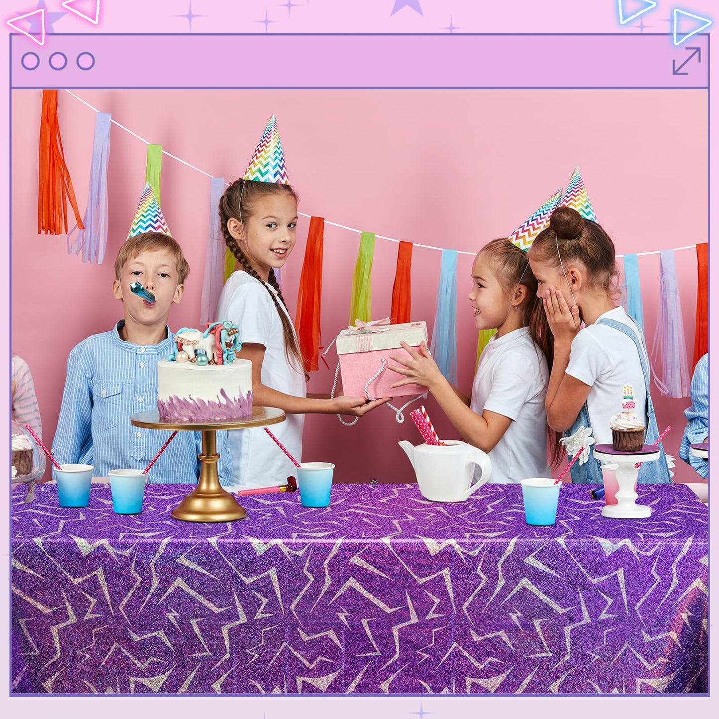 Oudain 4 Pcs Kpop Theme Purple & Pink Lightning Crack Print