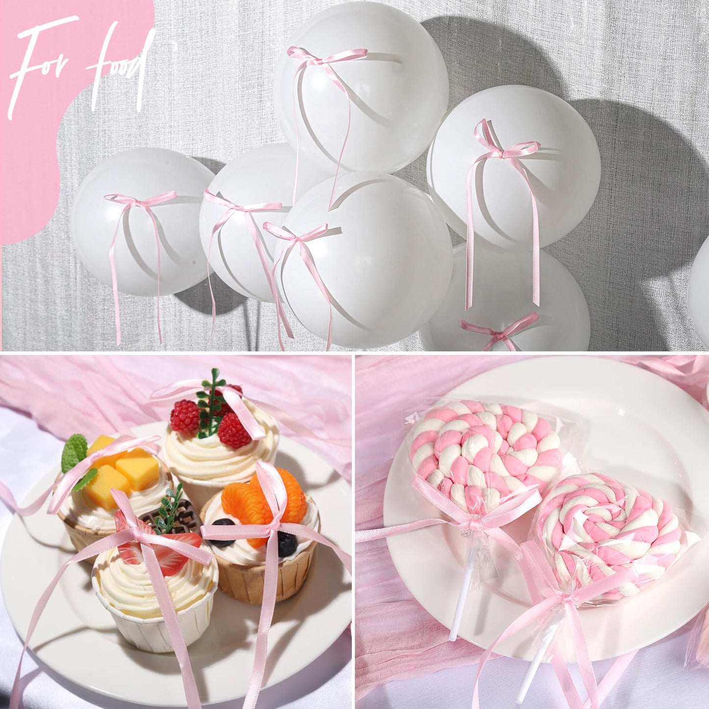 YGDZ Pink Bows for Cake, 30PCS Pink Bow Cake Topper, Ribbon Bowknot