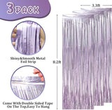Voircoloria 3 Pack 3.3 x 8.2 ft Light Purple Foil Fringe Backdrop