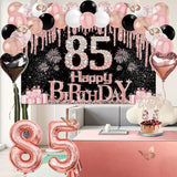 85th Birthday Decorations for Women 49pcs Black Rose Gold Black