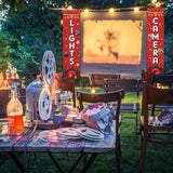 Tegeme Movie Night Porch Sign Banner Movie Theme Party Decorations