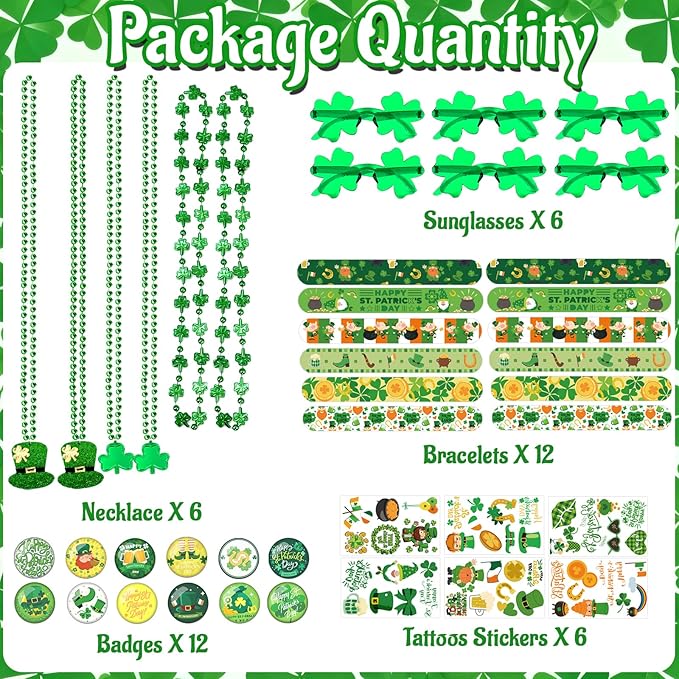 42 Pack St Patrick's Day Accessories Party Favor Set Green Shamrock