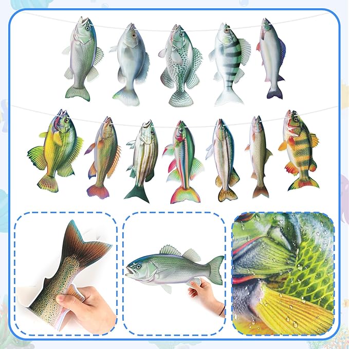 Hooqict Gone Fishing Hanging Banner Garland Fish Birthday Party
