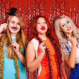Red Tinsel Foil Fringe Curtains Wavy Backdrop for Parties Sparkle