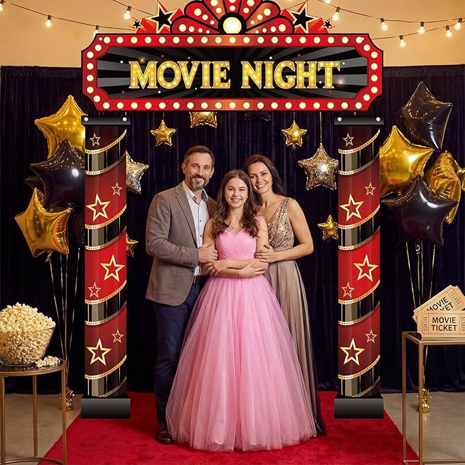 3 Pcs Movie Night Porch Sign Banner Movie Theme Party Decorations