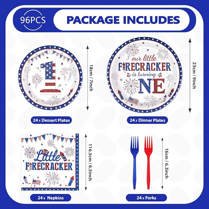 96Pcs 4th of July 1st Birthday Party Supplies First Birthday Plates