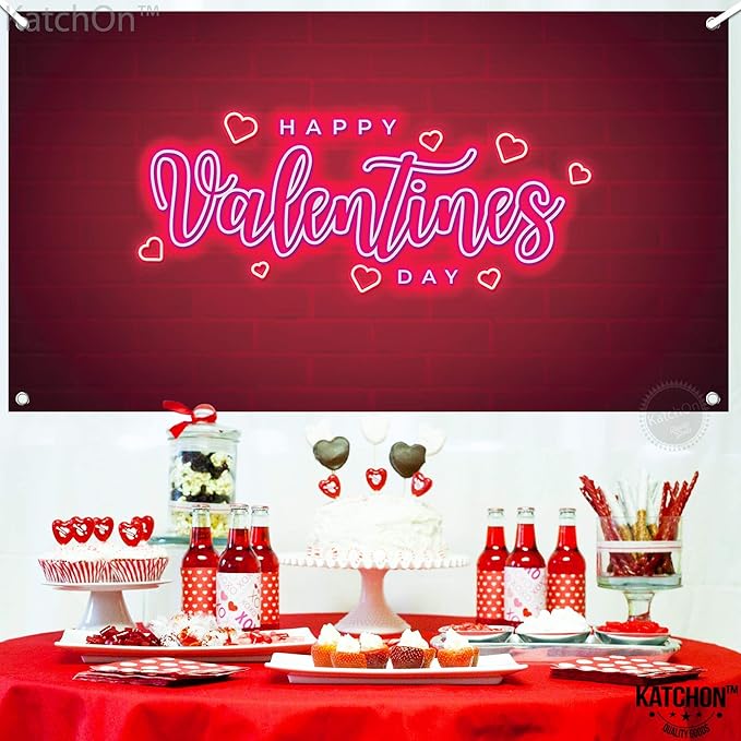 Happy Valentines Day Banner XtraLarge 72x44 Inch Neon Valentines Day