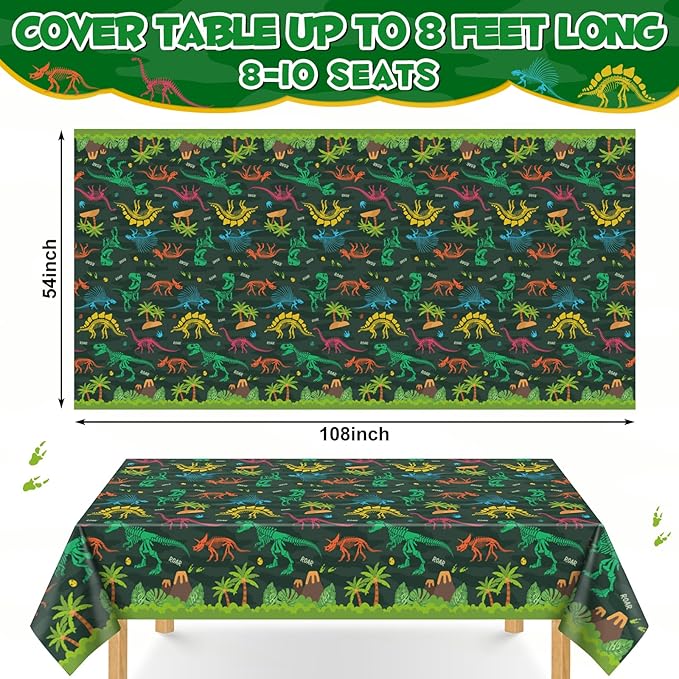 3 Pack Dinosaur Plastic Tablecloth 54 X 108Inch Disposable Dinosaur