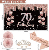70th Birthday Decorations for Women 33pcs Kit with Crown Sash Banner