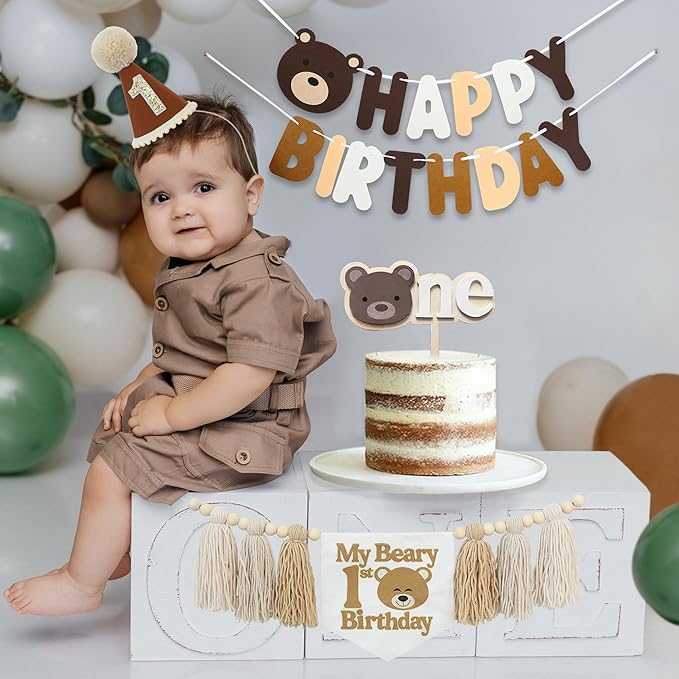 Bear 1st Theme First High Chair Banner For 1st Birthday Party