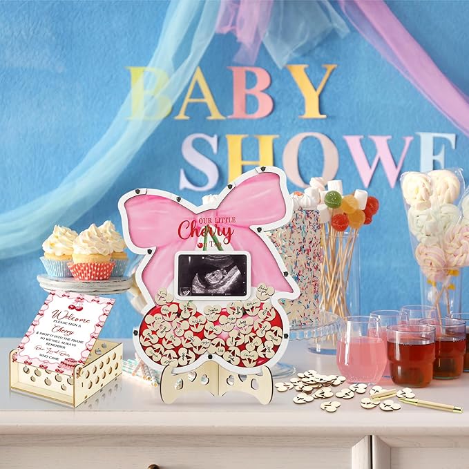 63 Pcs Cherry Baby Shower Guest Book Alternatives Set Baby Shower