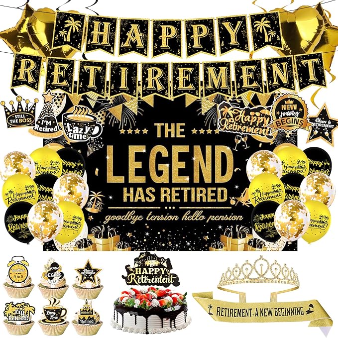 Elegant gold Retirement Decorations Kit for Women ang man Features