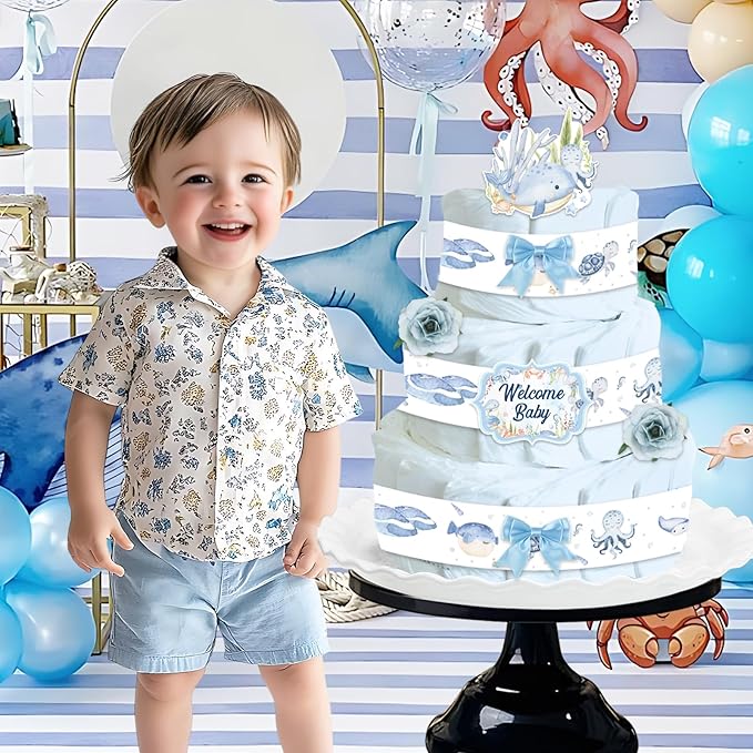 Under the Sea Theme Diaper Cake Decorations for Baby Shower Party