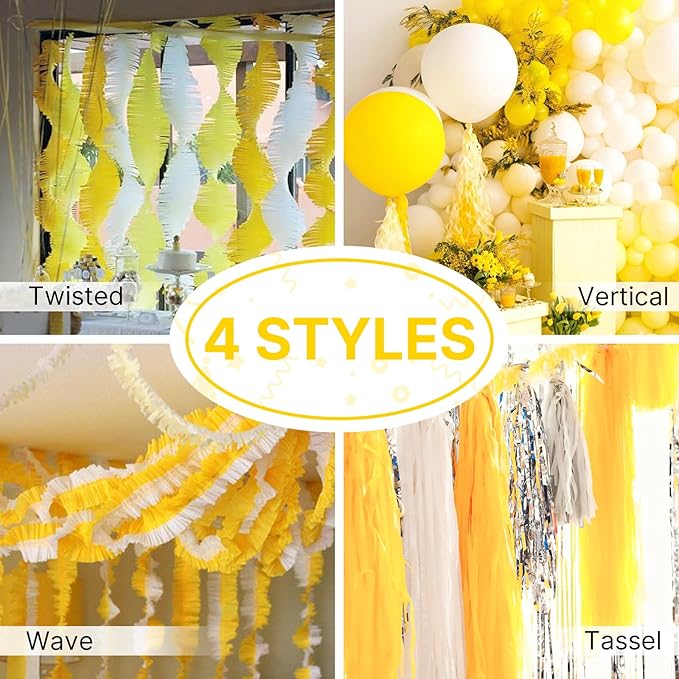 PartyWoo Light Yellow Crepe Paper Streamers 4pcs 328ft Pack of Pastel