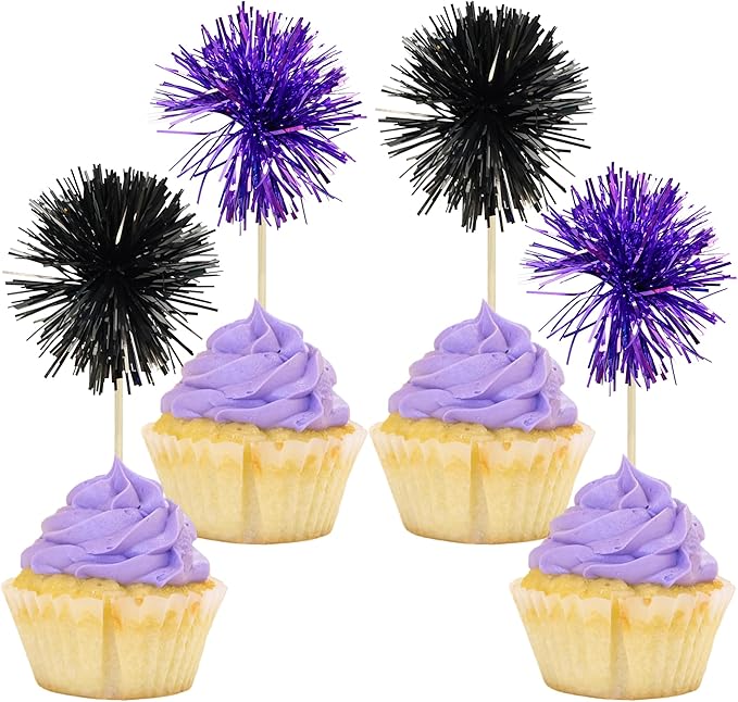 Gyufise 30Pcs Foil Firework Cupcake Toppers Sparkle Tinsel Cake #15