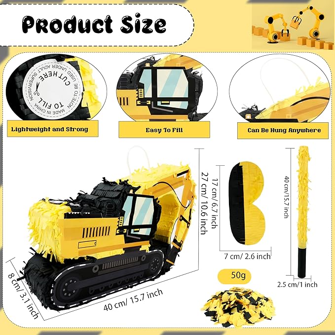 Construction Excavator Pinata Dump Truck Pinata with Bat Blindfold