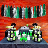 Black Green Silver Tassel Garland - 15pcs Soccer Party Supplies