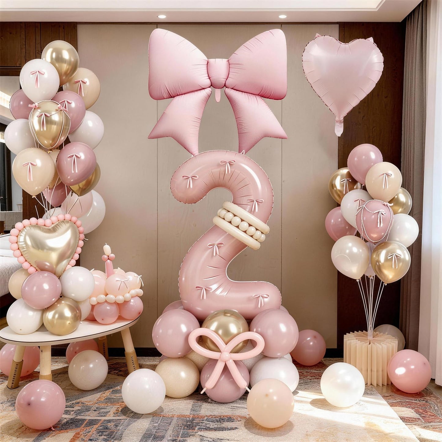 40 Inch Dusty Pink Balloon Number 2, Blush Pink Gold Beige Latex