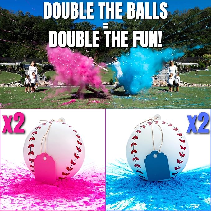 Gender Reveal Baseball Set Blue and Pink Balls Exploding with Powder #