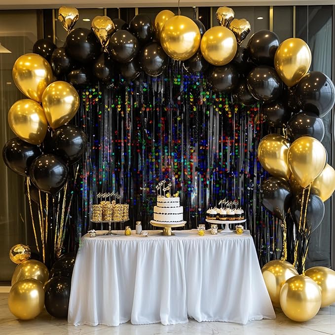 4 Packs Black Foil Fringe Curtain, Glitter Metallic Tinsel Backdrop