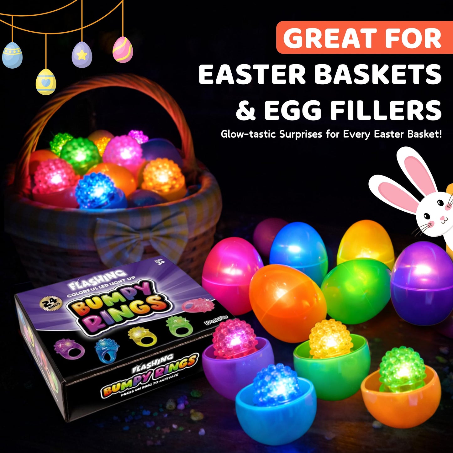 Kangaroo 24 Pack LED Light up Rings for Kids Bulk - Flashing Colorful