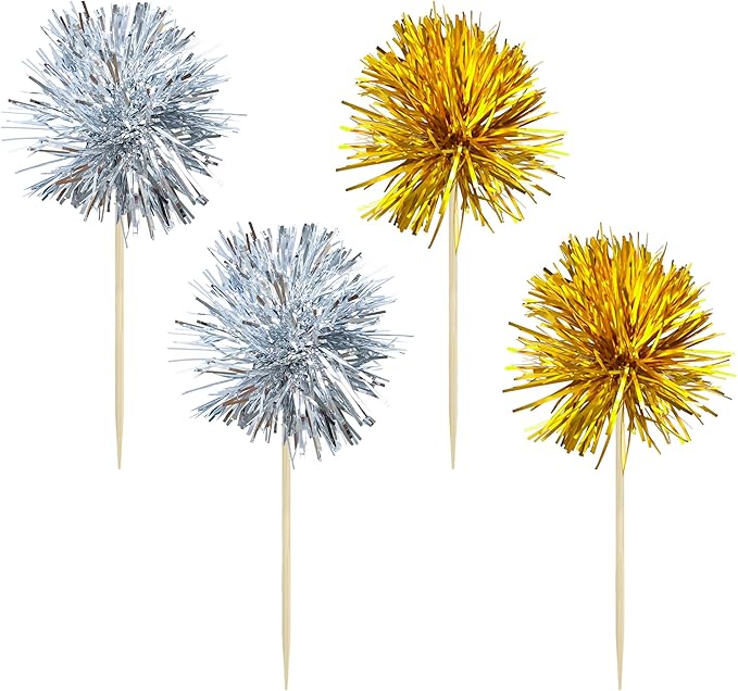 Gyufise 30Pcs Foil Firework Cupcake Toppers Sparkle Tinsel Cake #33