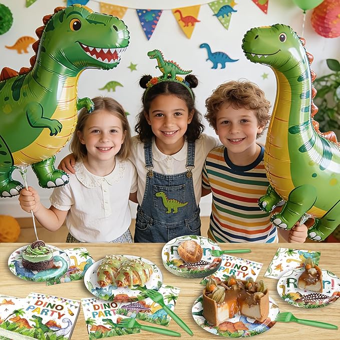 96 Pcs Dinosaur Plates and Napkins Tableware Set Serves 24 Dinosaur