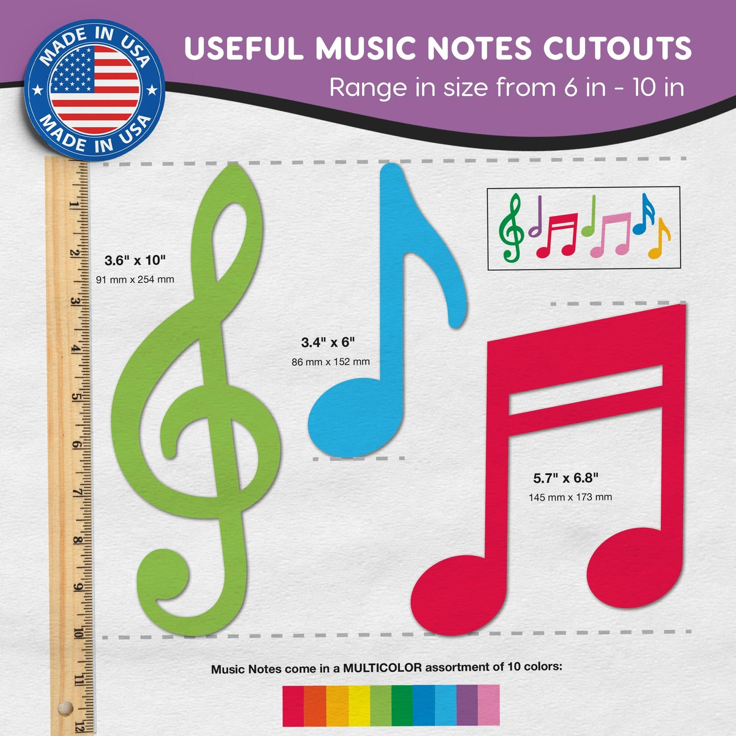 70pcs Colorful Music Notes Cutouts Musical Party Decorations in 7