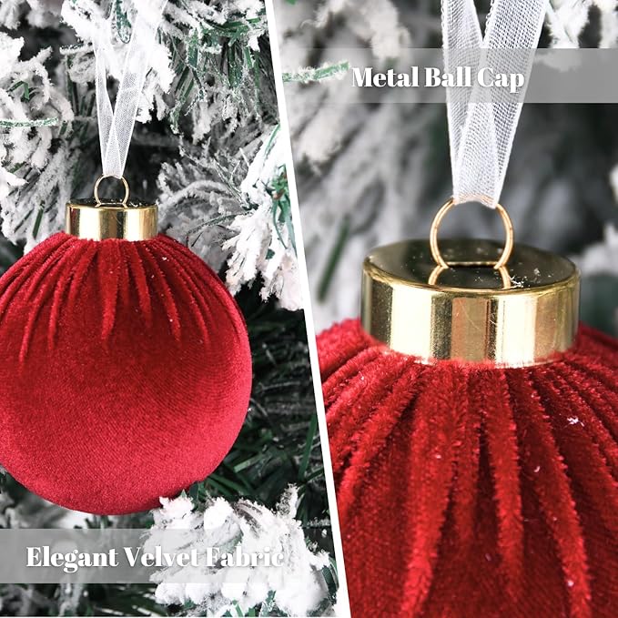 Velvet Ornaments for Christmas Tree Decorations - Burgundy Xmas Ball
