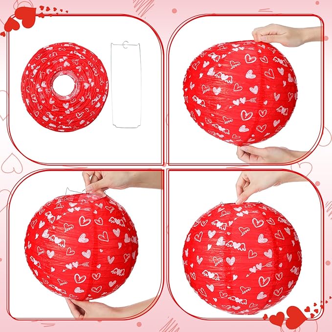 12 Pcs Valentine's Day Paper Lanterns Party Decorations