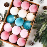 Velvet Christmas Ornaments Balls for Tree - 15pcs Pink & Teal