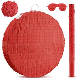 Jenaai 16 Inch Round Red Piñata Large circle Blank Piñata with Stick