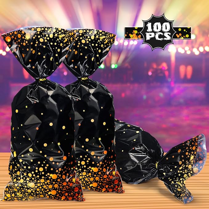 Censen 100 Pieces Graduation Cellophane Treat Bags Black and Gold