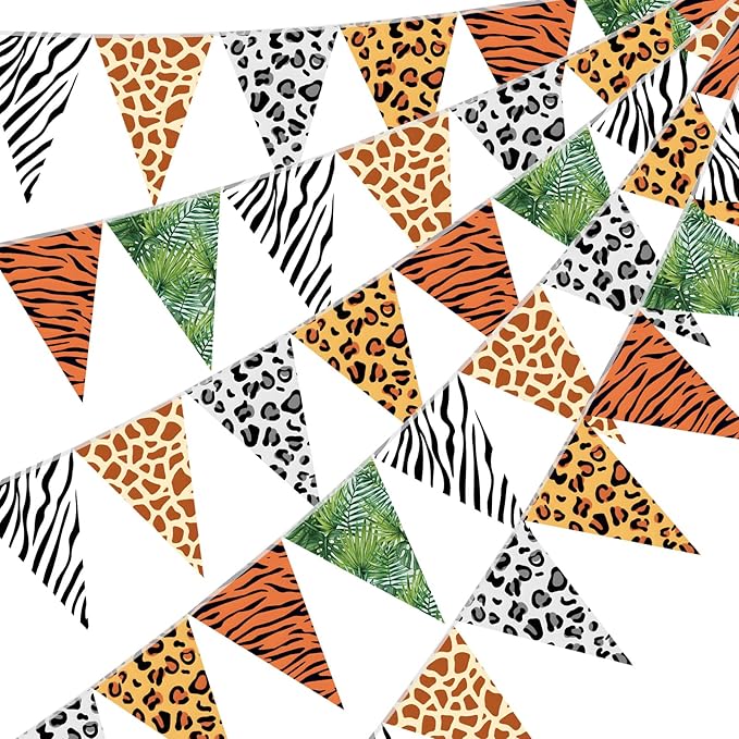 5 Pcs Jungle Zoo Animal Print Decoration Safari Birthday Banner Wild
