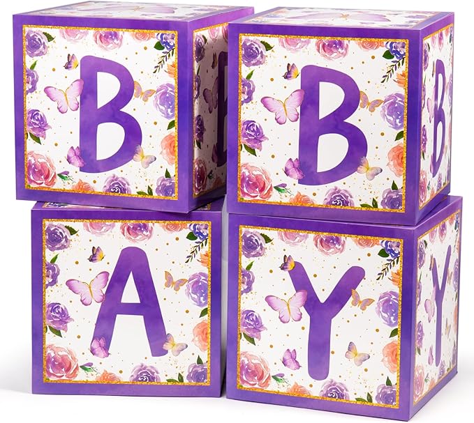 Baby Boxes with Letters and Butterfly Balloons for Gender Reveal