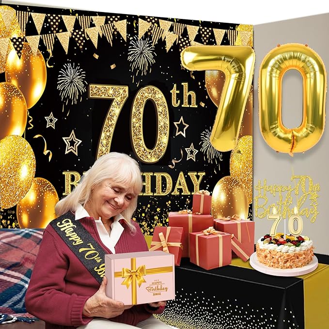 70th Birthday Decorations Men Women with 70th Birthday Banner Black