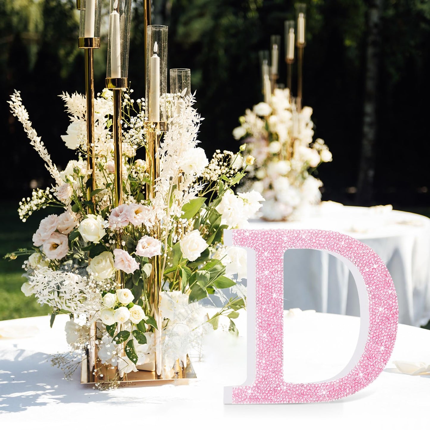 Qunclay Pink Crystal Diamond Letter Wall Decor, Glitter Wooden Bling